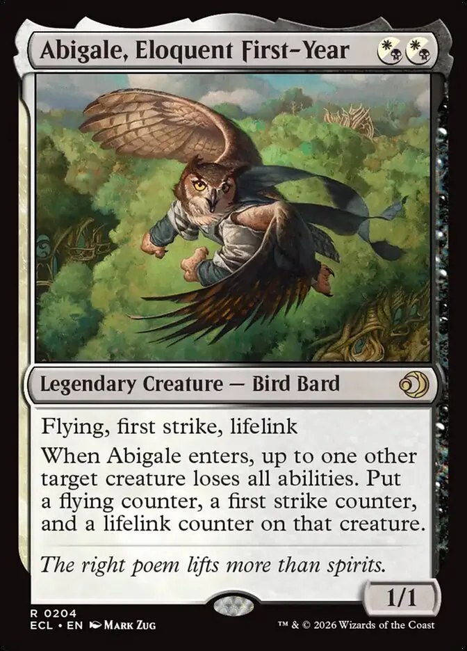 2026 Lorwyn Eclipsed Abigale, Eloquent First-Year rare #204 rare card image