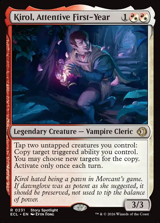 2026 Lorwyn Eclipsed Kirol, Attentive First-Year rare #231 rare card image
