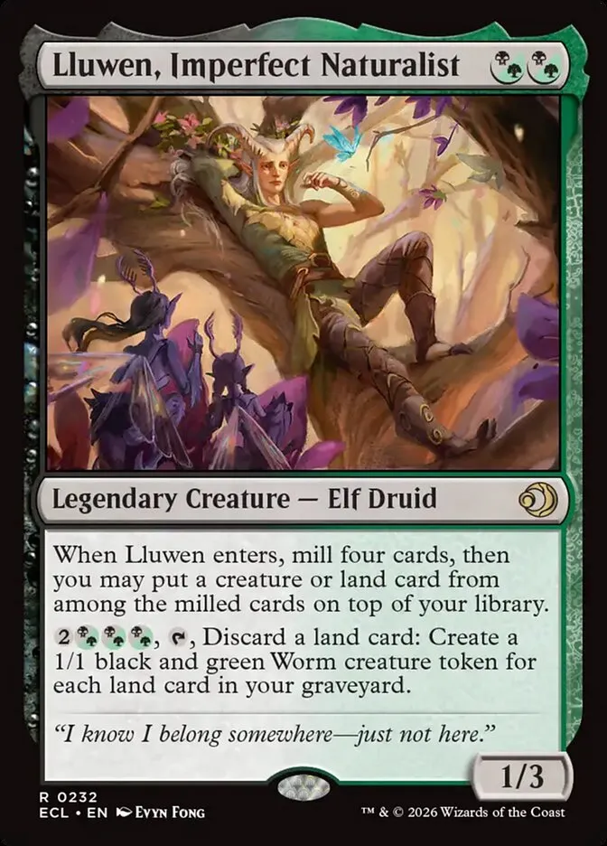 2026 Lorwyn Eclipsed Lluwen, Imperfect Naturalist rare #232 rare card image