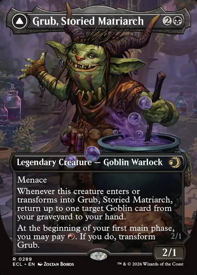 2026 Lorwyn Eclipsed Grub, Storied Matriarch // Grub, Notorious Auntie [Borderless] rare #289 rare card image