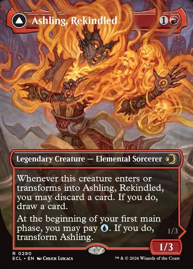 2026 Lorwyn Eclipsed Ashling, Rekindled // Ashling, Rimebound [Borderless] rare #290 rare card image