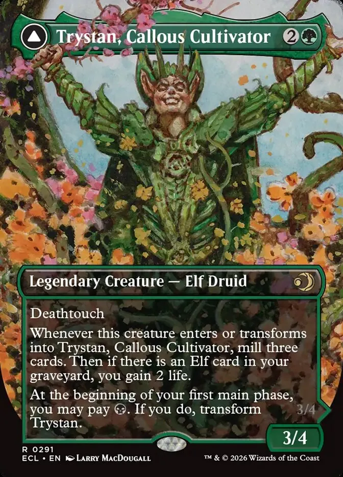 2026 Lorwyn Eclipsed Trystan, Callous Cultivator // Trystan, Penitent Culler [Borderless] rare #291 rare card image