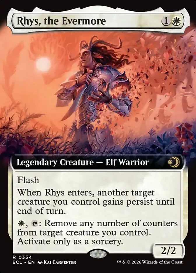 2026 Lorwyn Eclipsed Rhys, the Evermore [Extended Art Foil] rare #354 rare card image