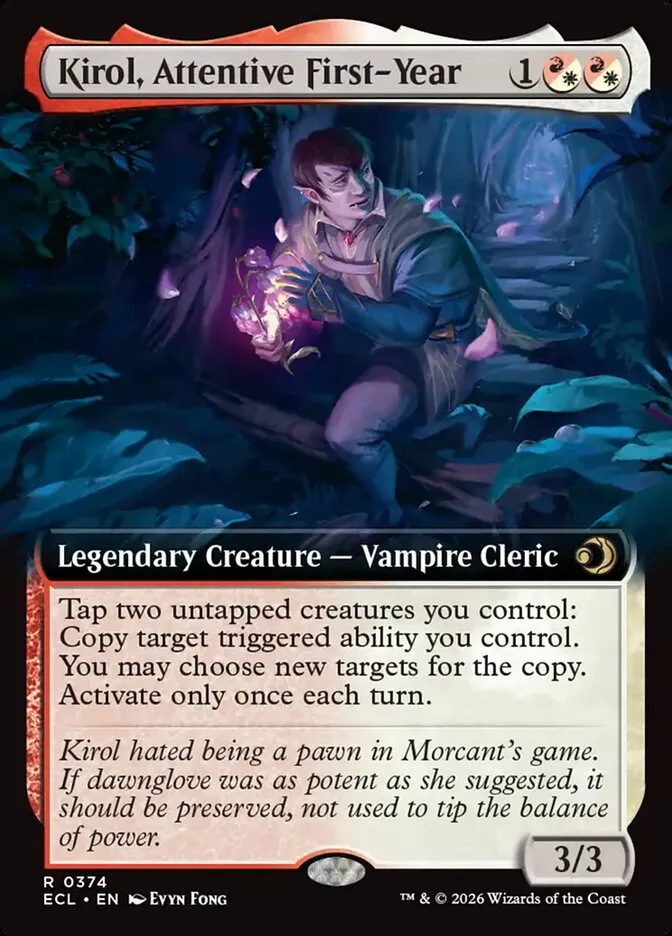 2026 Lorwyn Eclipsed Kirol, Attentive First-Year [Extended Art Foil] rare #374 rare card image