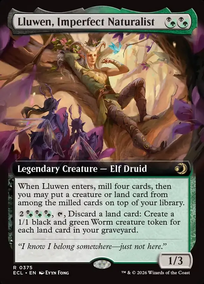 2026 Lorwyn Eclipsed Lluwen, Imperfect Naturalist [Extended Art Foil] rare #375 rare card image
