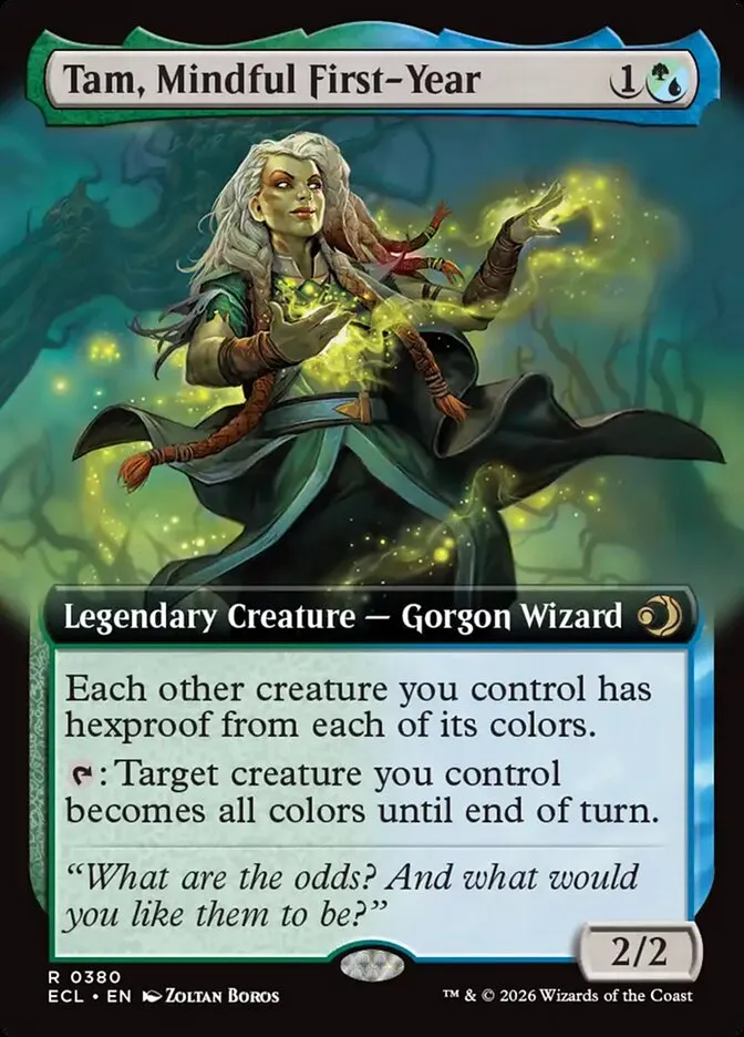 2026 Lorwyn Eclipsed Tam, Mindful First-Year [Extended Art Foil] rare #380 rare card image