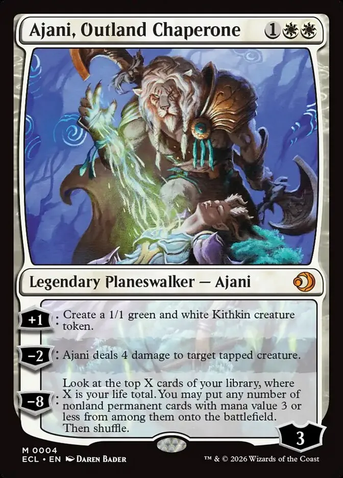 2026 Lorwyn Eclipsed Ajani, Outland Chaperone [Foil] mythic #4 mythic card image