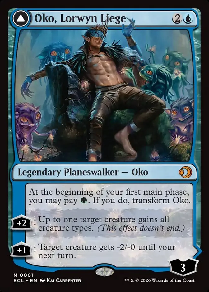 2026 Lorwyn Eclipsed Oko, Lorwyn Liege // Oko, Shadowmoor Scion [Foil] mythic #61 mythic card image