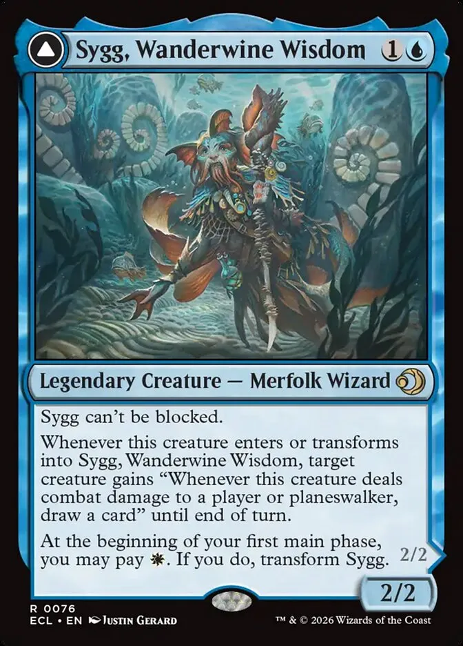 2026 Lorwyn Eclipsed Sygg, Wanderwine Wisdom // Sygg, Wanderbrine Shield [Foil] rare #76 rare card image