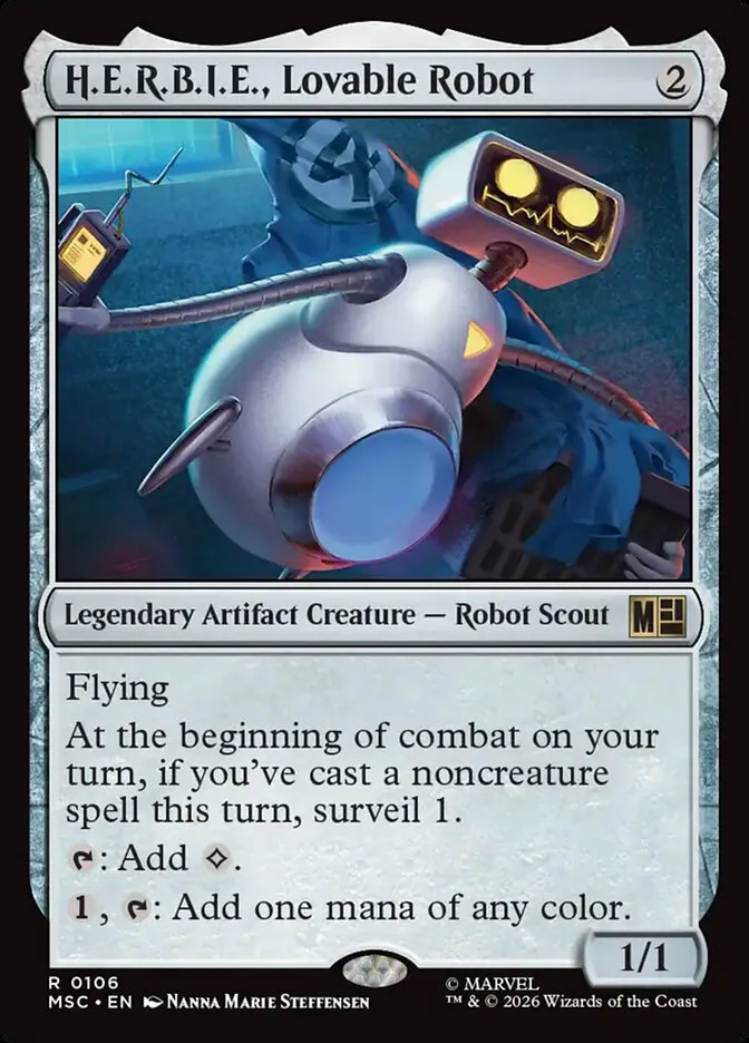 2026 Marvel Super Heroes Commander H.E.R.B.I.E., Lovable Robot rare #106 rare card image