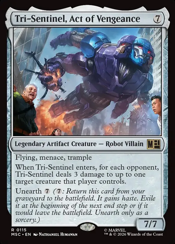 2026 Marvel Super Heroes Commander Tri-Sentinel, Act of Vengeance rare #115 rare card image