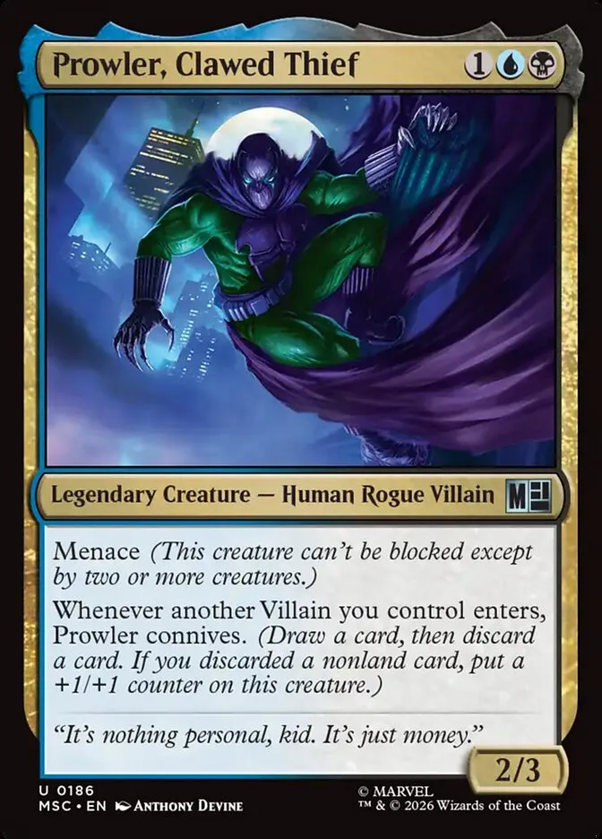2026 Marvel Super Heroes Commander Prowler, Clawed Thief #186 uncommon card image