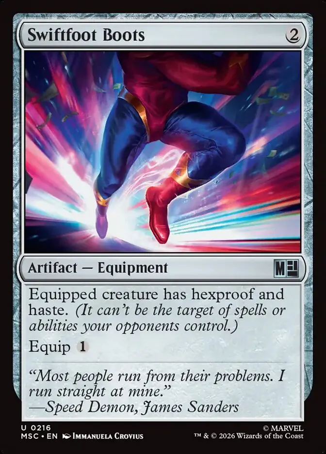 2026 Marvel Super Heroes Commander Swiftfoot Boots #216 uncommon card image