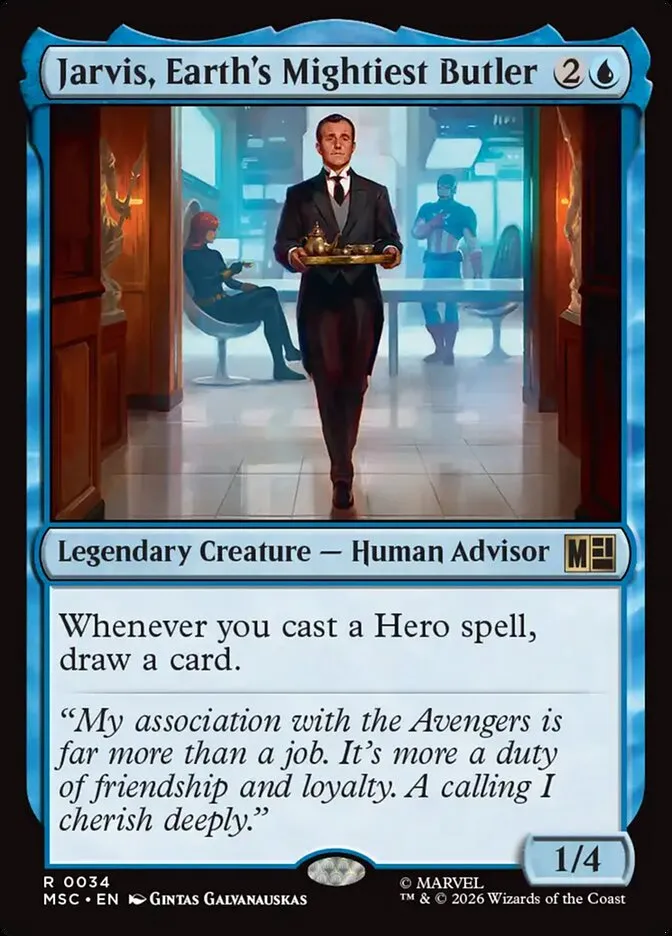 2026 Marvel Super Heroes Commander Jarvis, Earth's Mightiest Butler rare #34 rare card image