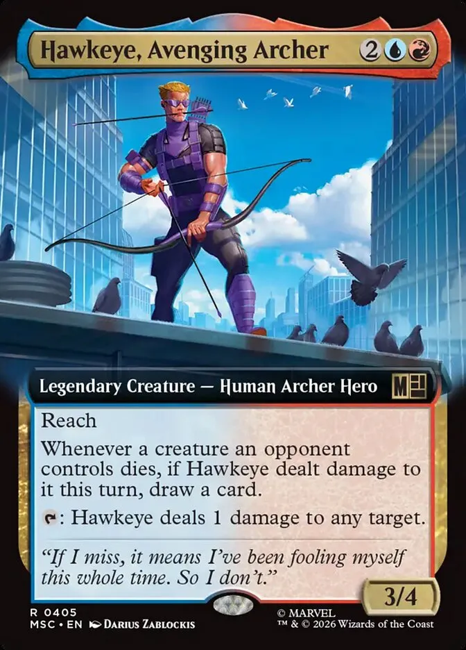 2026 Marvel Super Heroes Commander Hawkeye, Avenging Archer #405 rare card image