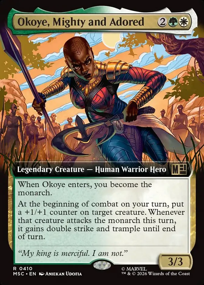 2026 Marvel Super Heroes Commander Okoye, Mighty and Adored #410 rare card image