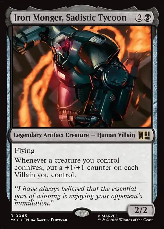 2026 Marvel Super Heroes Commander Iron Monger, Sadistic Tycoon rare #45 rare card image