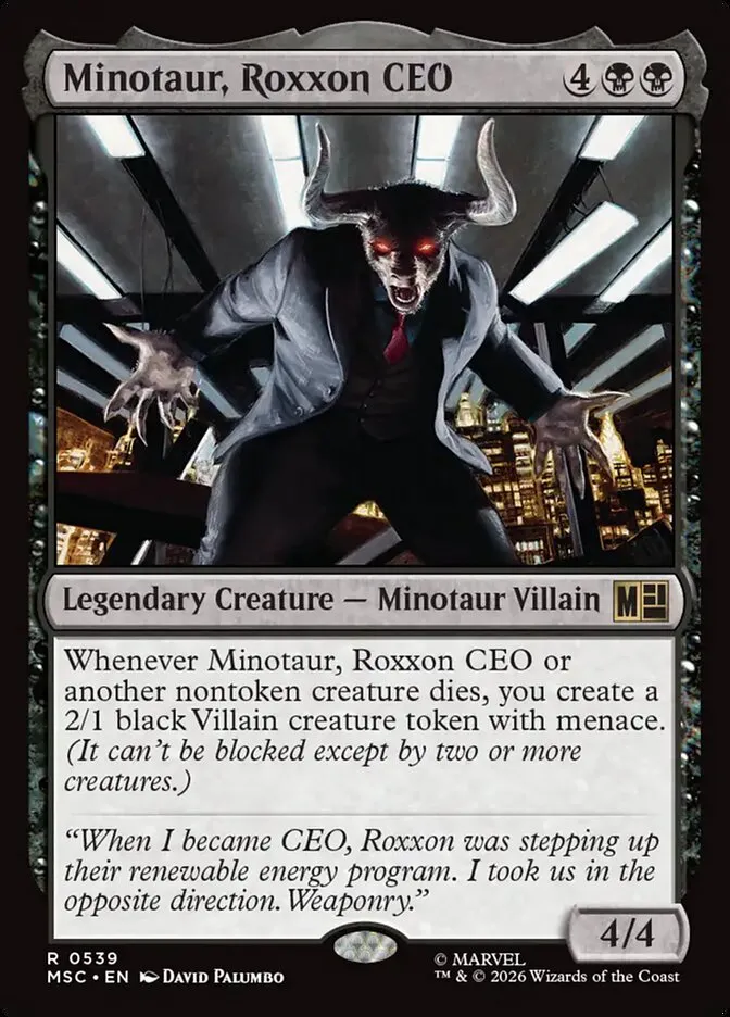 2026 Marvel Super Heroes Commander Minotaur, Roxxon CEO #539 rare card image