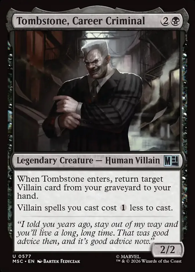 2026 Marvel Super Heroes Commander Tombstone, Career Criminal #577 uncommon card image