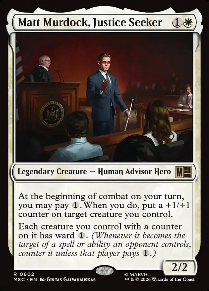 2026 Marvel Super Heroes Commander Matt Murdock, Justice Seeker #602 rare card image
