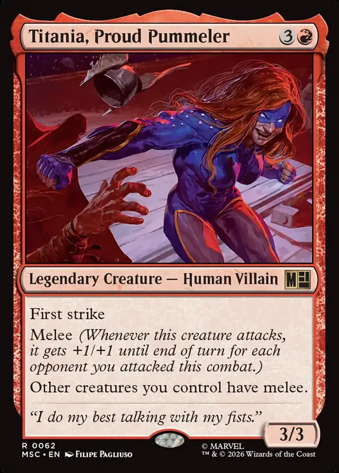 2026 Marvel Super Heroes Commander Titania, Proud Pummeler rare #62 rare card image