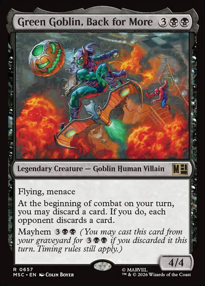 2026 Marvel Super Heroes Commander Green Goblin, Back for More #657 rare card image