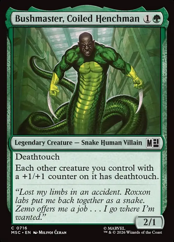 2026 Marvel Super Heroes Commander Bushmaster, Coiled Henchman common #716 common card image
