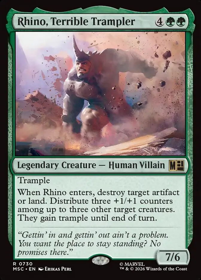 2026 Marvel Super Heroes Commander Rhino, Terrible Trampler #730 rare card image