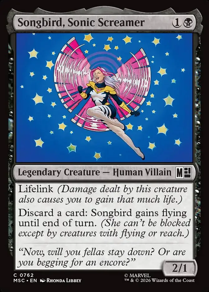 2026 Marvel Super Heroes Commander Songbird, Sonic Screamer common #762 common card image