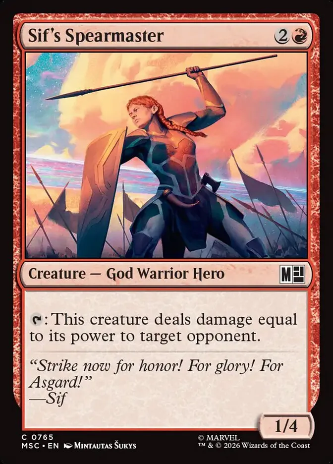 2026 Marvel Super Heroes Commander Sif's Spearmaster common #765 common card image