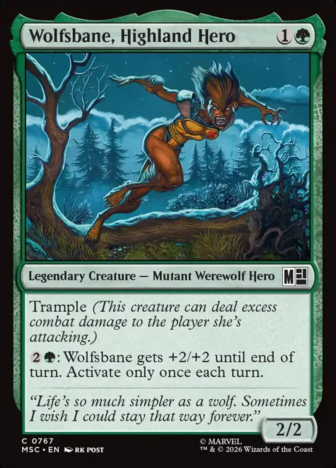 2026 Marvel Super Heroes Commander Wolfsbane, Highland Hero common #767 common card image