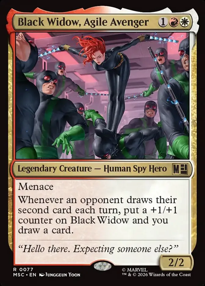 2026 Marvel Super Heroes Commander Black Widow, Agile Avenger rare #77 rare card image