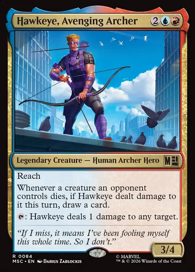 2026 Marvel Super Heroes Commander Hawkeye, Avenging Archer rare #84 rare card image