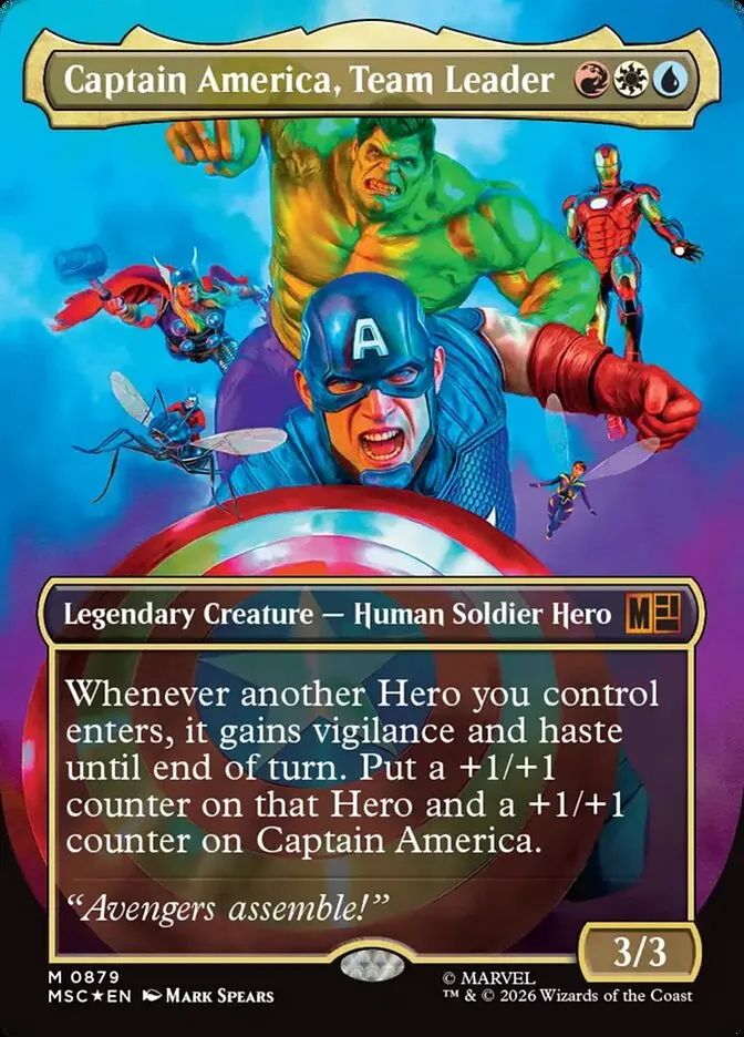 2026 Marvel Super Heroes Commander Captain America, Team Leader mythic #879 mythic card image