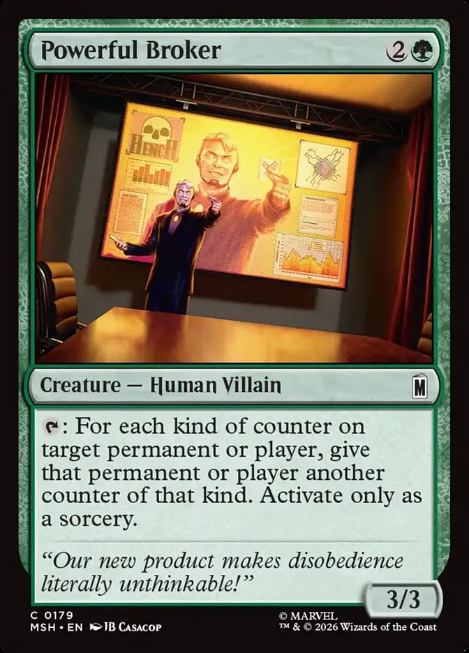 2026 Marvel Super Heroes Powerful Broker common #179 common card image