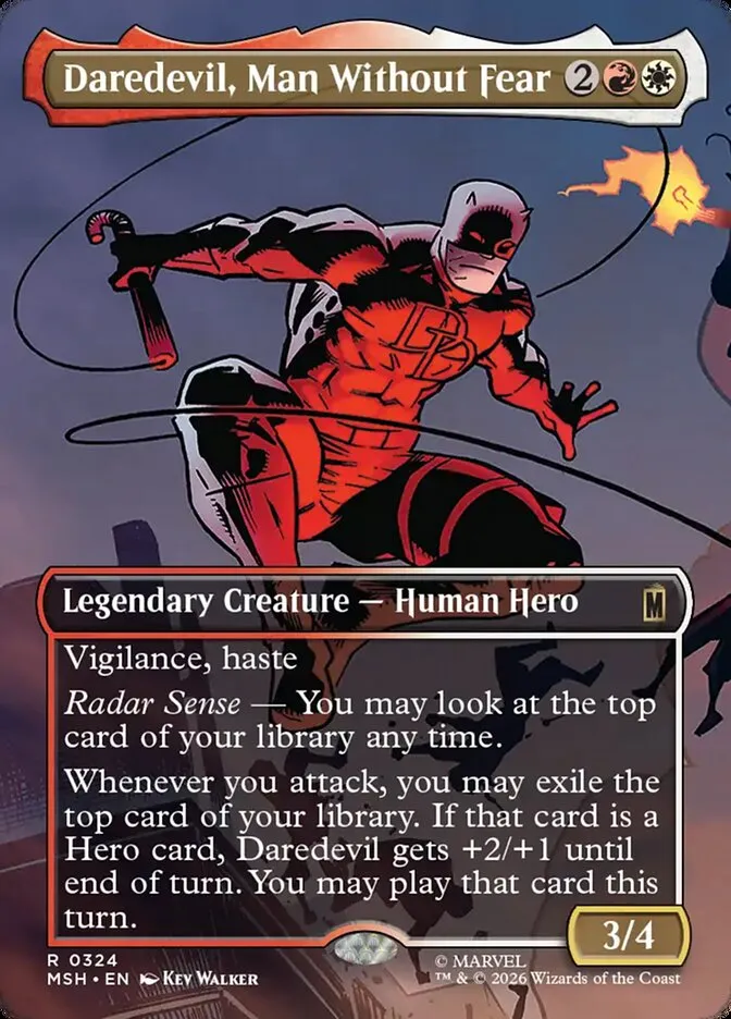 2026 Marvel Super Heroes Daredevil, Man Without Fear #324 rare card image