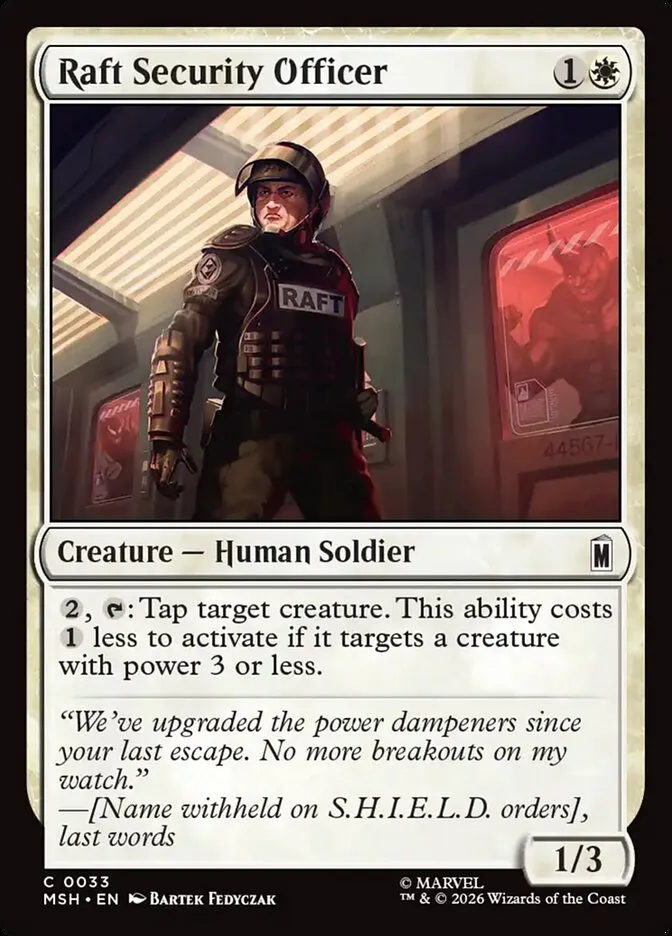 2026 Marvel Super Heroes Raft Security Officer common #33 common card image