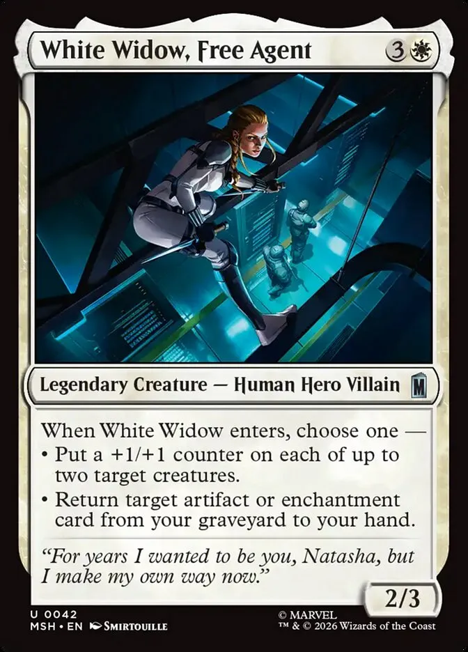 2026 Marvel Super Heroes White Widow, Free Agent #42 uncommon card image