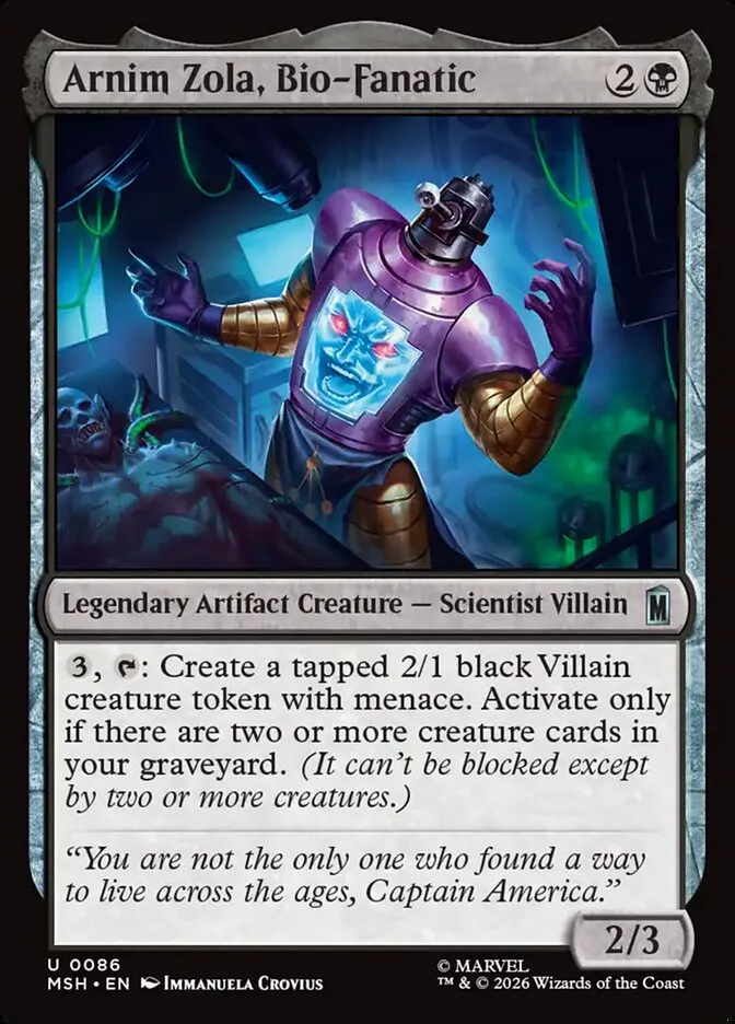 2026 Marvel Super Heroes Arnim Zola, Bio-Fanatic #86 uncommon card image