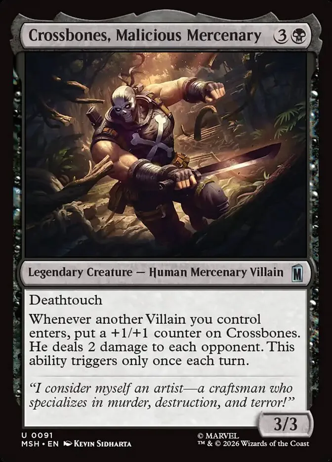 2026 Marvel Super Heroes Crossbones, Malicious Mercenary #91 uncommon card image