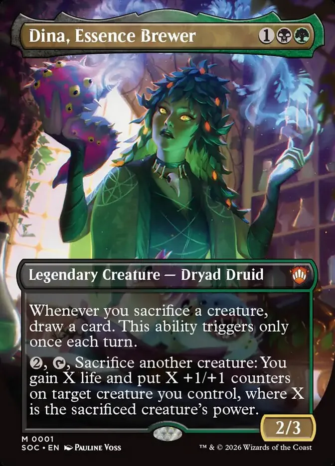 2026 Secrets of Strixhaven Commander Dina, Essence Brewer [Borderless Foil] mythic #1 mythic card image