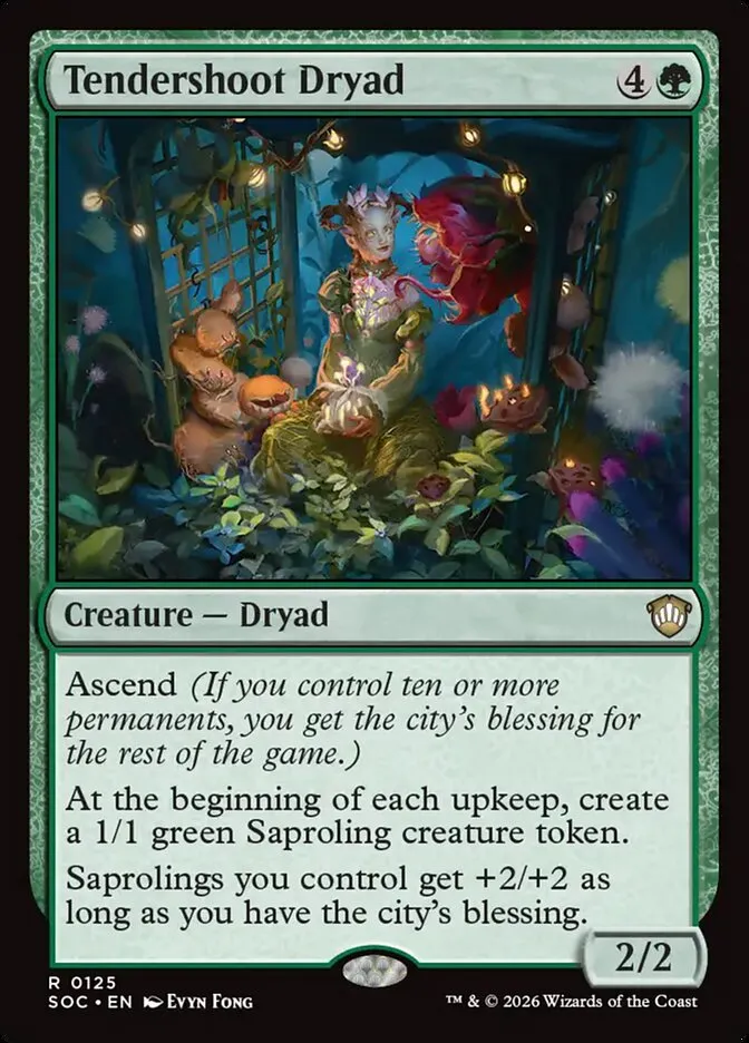 2026 Secrets of Strixhaven Commander Tendershoot Dryad #125 rare card image