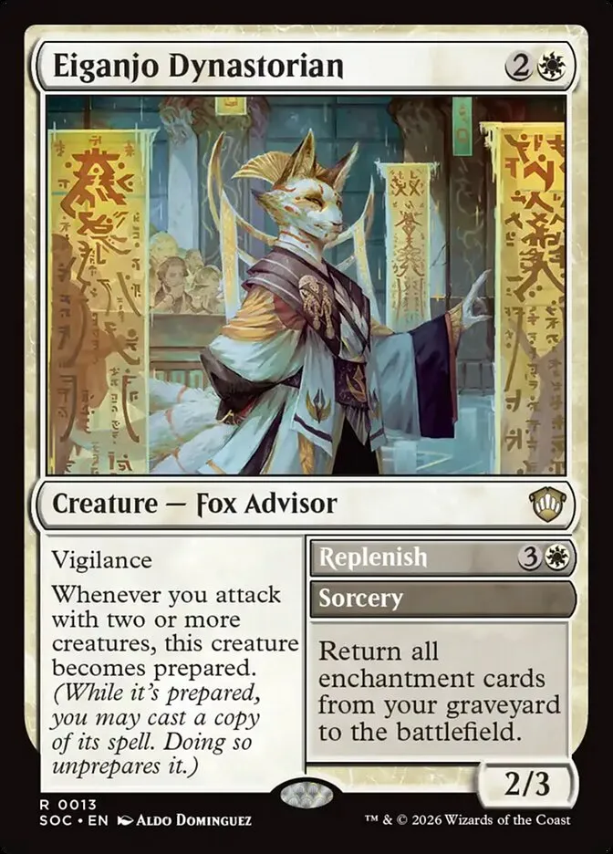 2026 Secrets of Strixhaven Commander Eiganjo Dynastorian // Replenish rare #13 rare card image
