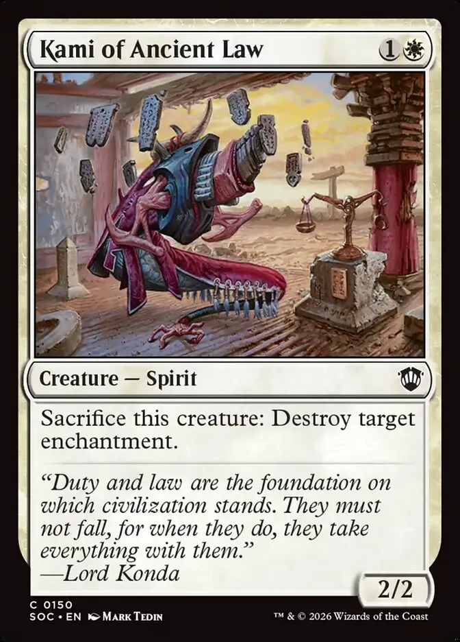 2026 Secrets of Strixhaven Commander Kami of Ancient Law common #150 common card image