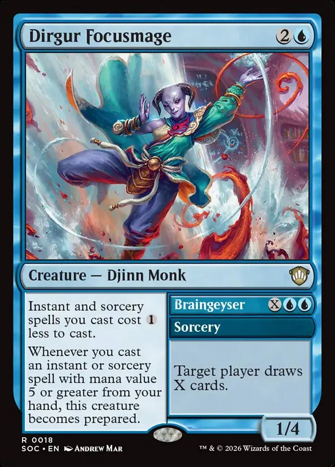 2026 Secrets of Strixhaven Commander Dirgur Focusmage // Braingeyser rare #18 rare card image