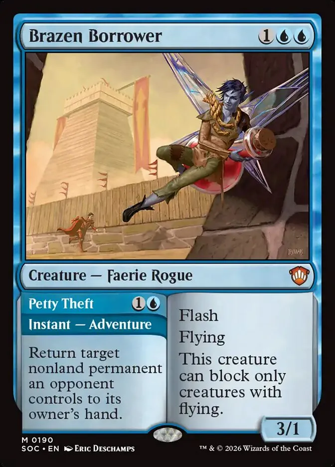 2026 Secrets of Strixhaven Commander Brazen Borrower // Petty Theft mythic #190 mythic card image