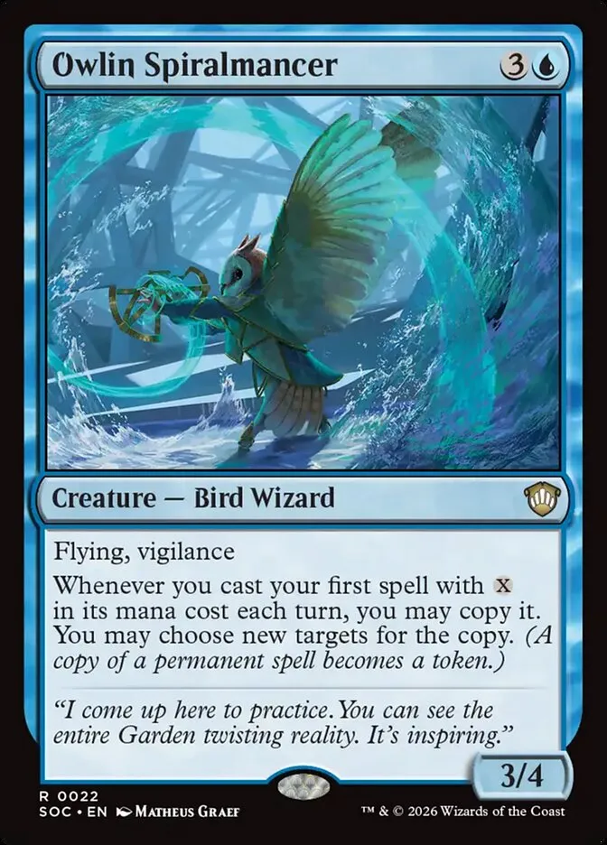2026 Secrets of Strixhaven Commander Owlin Spiralmancer rare #22 rare card image