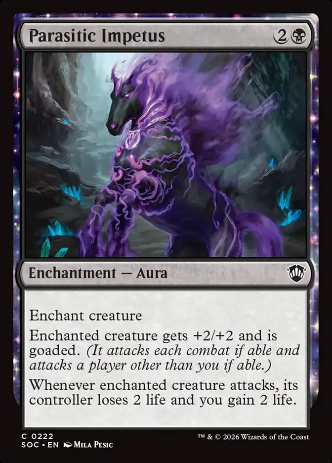 2026 Secrets of Strixhaven Commander Parasitic Impetus common #222 common card image