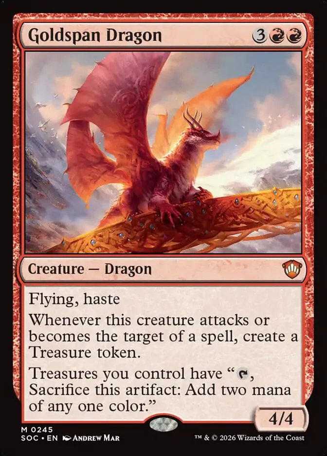 2026 Secrets of Strixhaven Commander Goldspan Dragon mythic #245 mythic card image