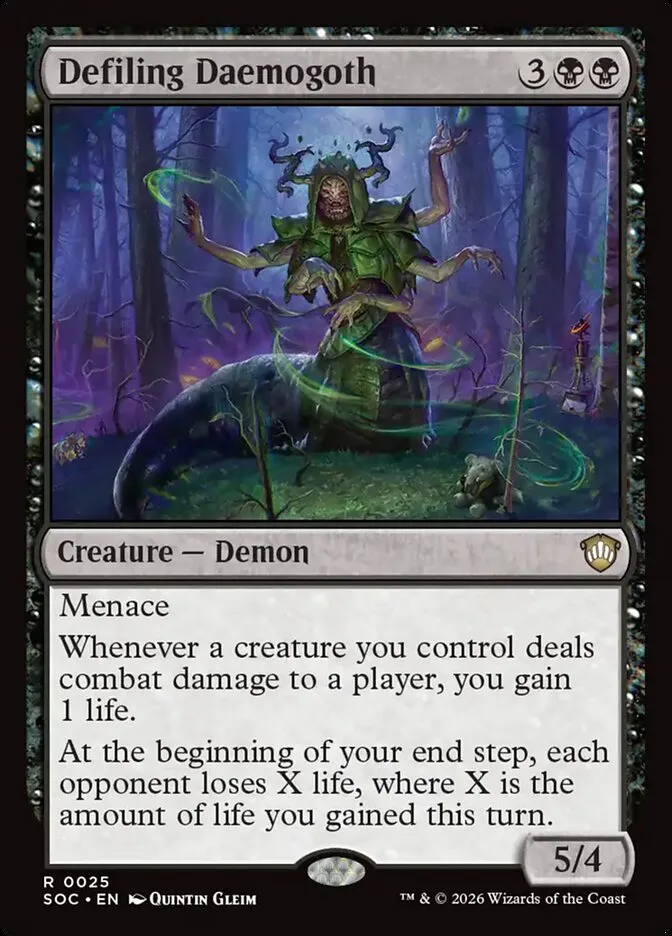2026 Secrets of Strixhaven Commander Defiling Daemogoth rare #25 rare card image